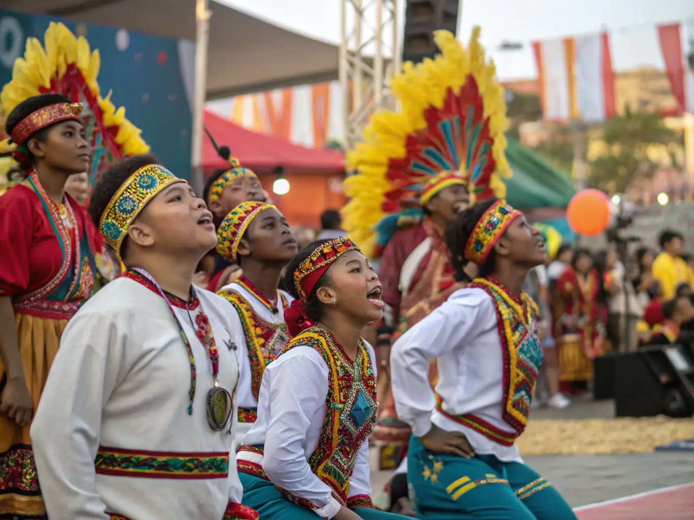 A dynamic image showing participants at a cultural festival organized by ALTIUS SPORT&CULTURE, featuring traditional music, dance, and art, highlighting cultural diversity and community celebration.